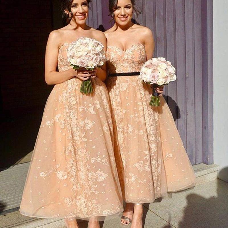 Sweetheart Charming Sleeveless Lace A-line Long Cheap Bridesmaid Dresses, BDS0001