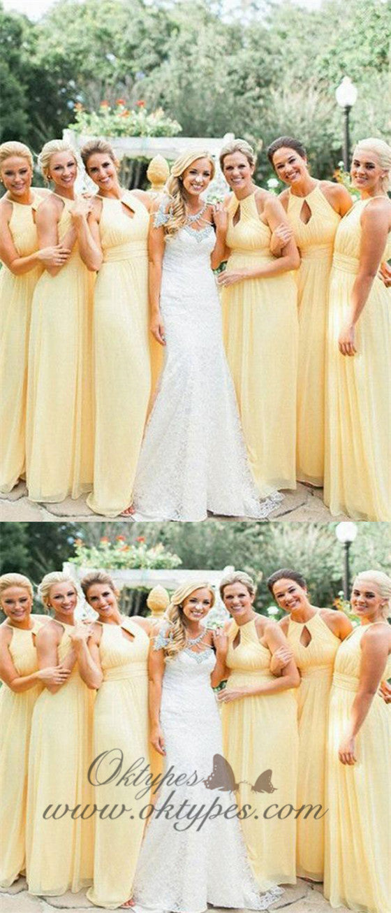 Long Chiffon Halter Backless Yellow Bridesmaid Dresses Plus Size, TYP1 Oktypes Long Chiffon Halter Backless Yellow Bridesmaid Dresses Plus Size, TYP1 Oktypes