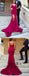 Mermaid V-Neck Red Satin Bridesmaid Dresses with Ruffles&Split, TYP1313