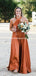 A-Line Halter Backless Long Cheap Orange Convertible Bridesmaid Dresses Online, TYP1173