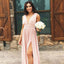 Elegant V-neck Sleeveless Pink Chiffon Side Slit Long Cheap Bridesmaid Dresses, BDS0097