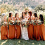 New Arrival V-neck Orange Elastic Silk Long Charming Cheap Bridesmaid Dresses, BDS0055
