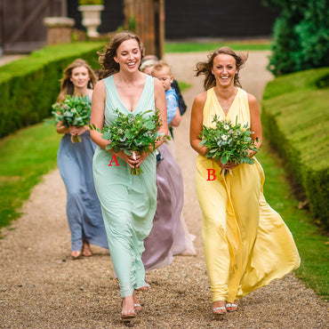 Mismatched V-neck Jersey Long Cheap Bridesmaid Dresses, BDS0101