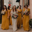 Yellow V-neck Cap Sleeve Chiffon A-line Long Cheap Bridesmaid Dresses, BDS0075