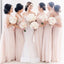 V-neck Blush Pink Chiffon Backless A-line Long Cheap Bridesmaid Dresses, BDS0068