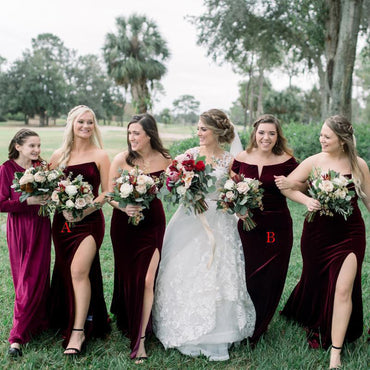Mismtached Burgundy Velvet Mermaid Long Cheap Bridesmaid Dresses, BDS0072