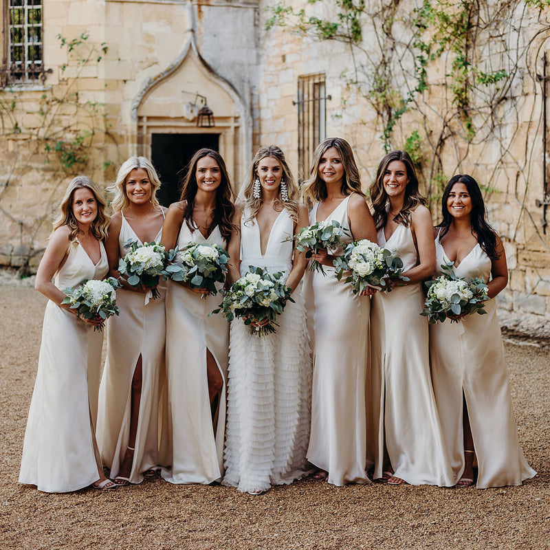 Simple Spaghetti Strap Champagne Satin Long Cheap Bridesmaid Dresses, Oktypes Simple Spaghetti Strap Champagne Satin Long Cheap Bridesmaid Dresses, Oktypes