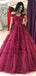 Burgundy Off The Shoulder Ball Gown Long Tulle Prom Dresses, TYP1458