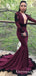 Mermaid Burgundy Long Sleeve Modest Cheap Long Prom Dresses, TYP1915