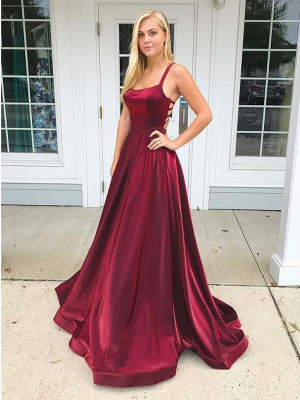 Charming Simple Burgundy Straps Long Satin Prom Dresses, TYP1596 Oktypes Charming Simple Burgundy Straps Long Satin Prom Dresses, TYP1596 Oktypes