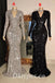 Sexy Sequin V-Neck Long Sleeve Mermaid Long Prom Dresses,PDS0792