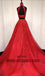 Red Two Piece Appliques Prom Dresses, Long Halter Lace Mermaid Prom Dresses, TYP0444