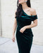 Charming One Shoulder Long Sheath Emerald Green Velvet Prom Dresses, TYP1610