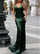 Sexy Dark Green Mermaid Halter Criss Cross Backless Sequence Long Prom Dresses,PDS0314