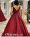 Elegant Satin And Lace Spaghetti Straps V-Neck Sleeveless Lace Up A-Line Long Prom Dresses, PDS0843