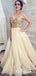 Charming Hot Selling Spaghetti Strap Sleeveless Yellow Organza A-line Long Cheap Prom Dresses, TYP2090
