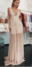 A-Line V-Neck Low Cut Blush Pink Tulle Prom Dresses with Pearls, TYP1301