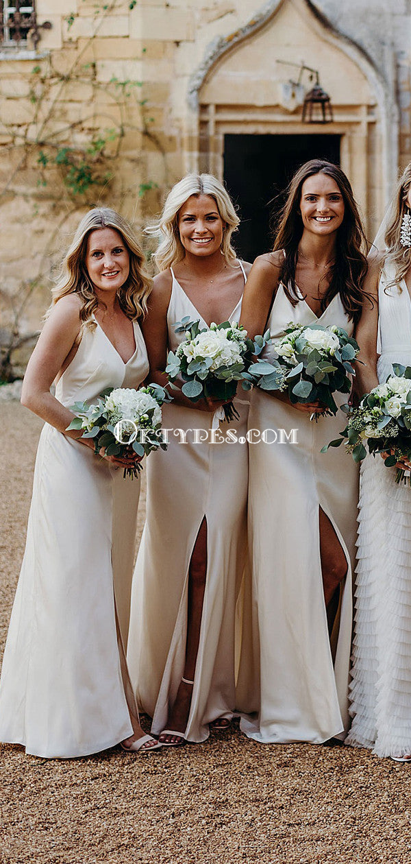 Simple Spaghetti Strap Champagne Satin Long Cheap Bridesmaid Dresses, – Oktypes Simple Spaghetti Strap Champagne Satin Long Cheap Bridesmaid Dresses, – Oktypes