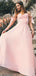 A-Line Off-the-Shoulder Pink Satin Long Cheap Prom Dresses, TYP1881