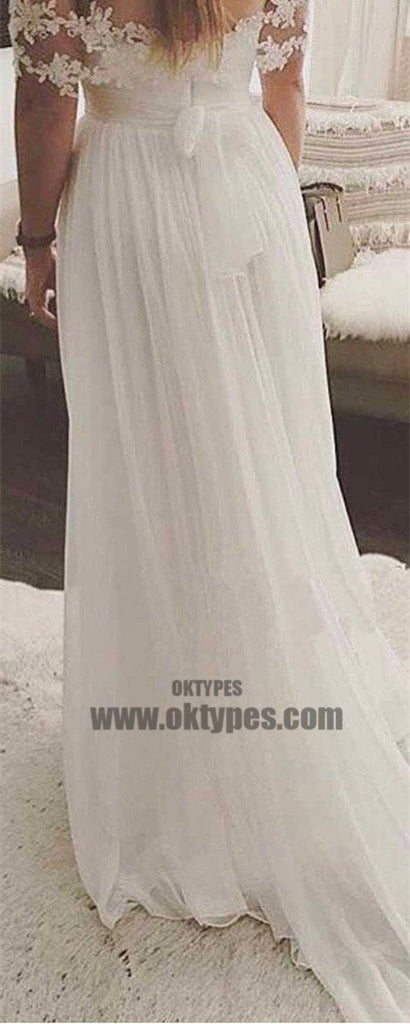 Popular Off Shoulder Long A-line White Chiffon Sexy Lace Wedding Dresses, TYP0605
