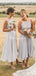 Straps Grey Top Lace Applique Cheap A-line Ankle Length Bridesmaid Dresses, BDS0087
