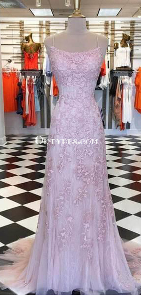 Sexy Backless Lace Mermaid Lilac Long Evening Prom Dresses, Cheap Custom Sweet 16 Dresses, PDS0088