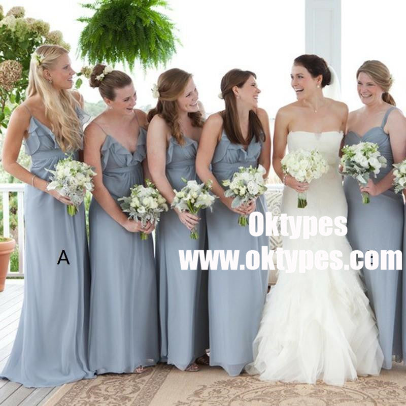 Grey Chiffon V Neck Cheap Custom Bridesmaid Dresses Online, TYP0872