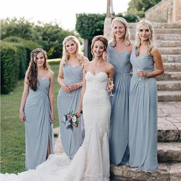 Mismatched Sweetheart Light Grey Long Cheap Chiffon Bridesmaid Dresses Online, TYP1035