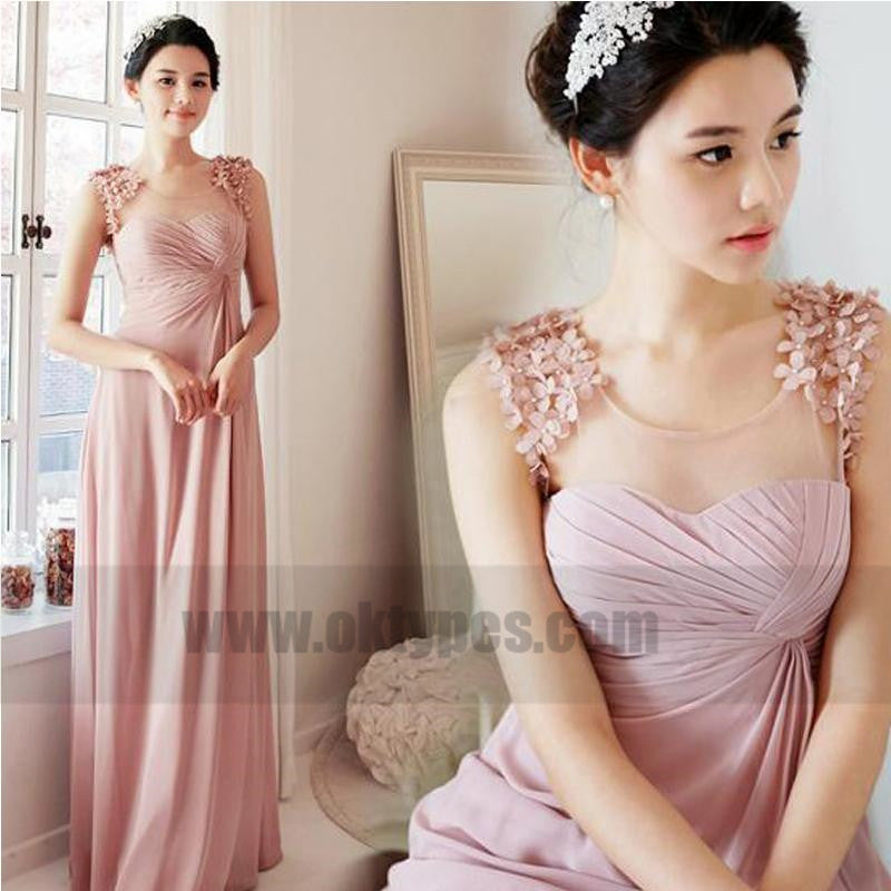Pink Scoop Custom Made Chiffon Long Bridesmaid Dresses, TYP0812