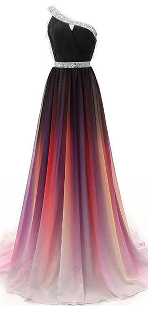 Charming Custom One Shoulder Ombre Beaded Long Evening Prom Dresses, TYP1432