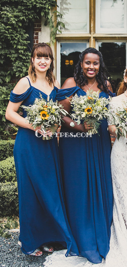 Mismatched Blue Chiffon A-line Long Cheap Bridesmaid Dresses, BDS0103
