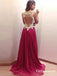 A-Line Straps Long Illusion Back Tulle Prom Dresses with Appliques, TYP1619