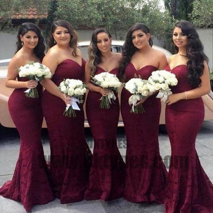 Claret Sweetheart Lace Mermaid Bridesmaid Dresses, Sexy Bridesmaid Dre Oktypes Claret Sweetheart Lace Mermaid Bridesmaid Dresses, Sexy Bridesmaid Dre Oktypes