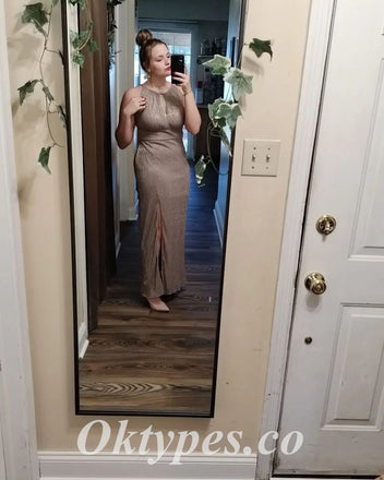 Shiny Special Fabric Halter sleeveless Side Slit Sheath Long Prom Dresses, PDS0929