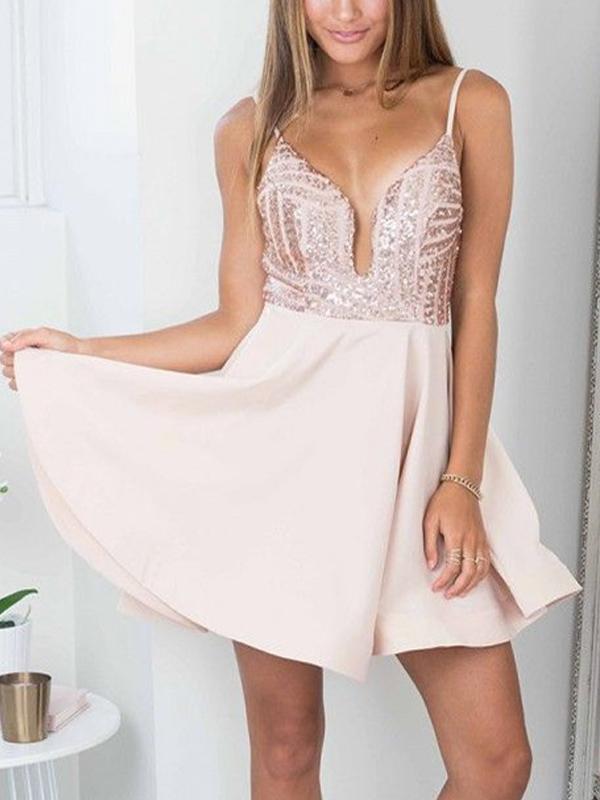 Cheap Simple Sparkly Sequin Sexy Cute Homecoming Dresses 2018, CM466