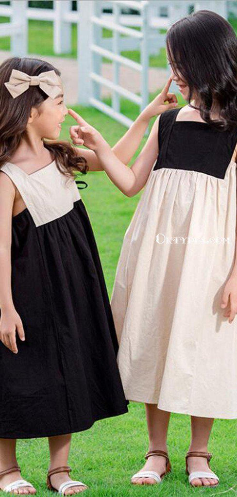Cute Square Neck Double FDY Tea-Length Long Cheap Charming Flower Girl Dresses, FGS0010