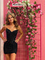 Charming Black Sequin V-Neck Strapless Mini Homecoming Dresses, HDS0084