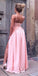 A-Line Spaghetti Straps Long Cheap Pink Prom Dresses with Side Split, TYP1124