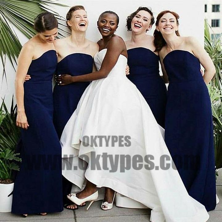 Dark Blue Sweetheart Long Elastic Satin Bridesmaid Dresses, Bridesmaid Dresses, TYP0676