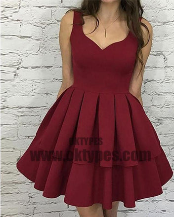 Simple Dark Red V Neck Cheap Homecoming Dresses 2018, TYP0659