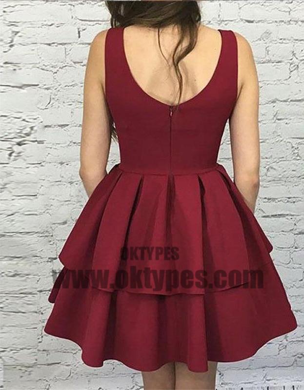 Simple Dark Red V Neck Cheap Homecoming Dresses 2018, TYP0659