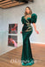 Elegant Velvet High Neck Half Sleeves Backless Mermaid Long Prom Dresses With Applique,PDS0794