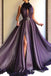 Purple Long A-line Split Cheap Prom Dresses With Flowers, TYP1750