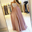 Spaghetti Strap Dusty Rose Prom Dresses with Slit Cheap Lace Bodice Bridesmaid Dresses, TYP1233