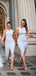 Charming High Neckline Dusty Blue Long Cheap Front Slit Long Cheap Bridesmaid Dresses, BDS0024