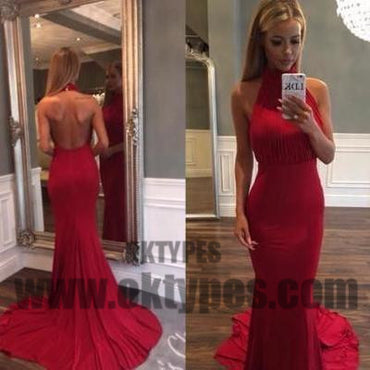 Red Long Mermaid Prom Dresses, Halter Prom Dresses, Backless Prom Dresses, Charming Evening Dresses, TYP0282