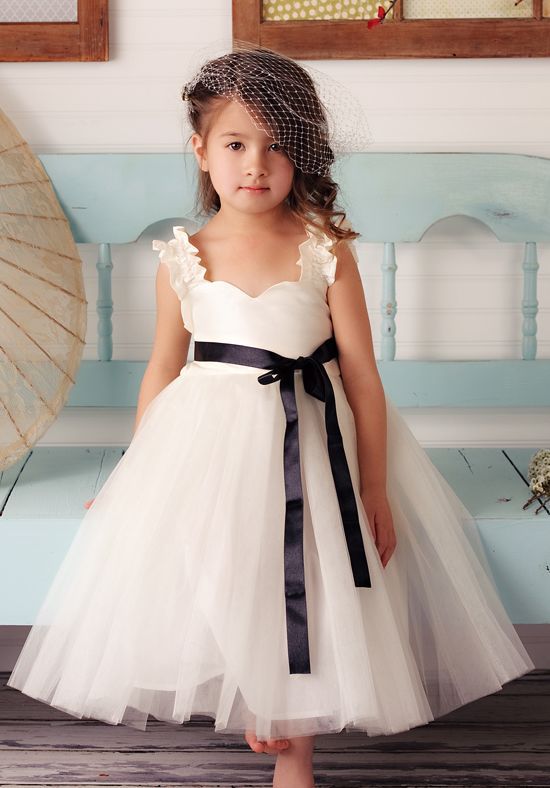 Cute Square Neck White Tulle Flower Girl Dresses Online, TYP1067