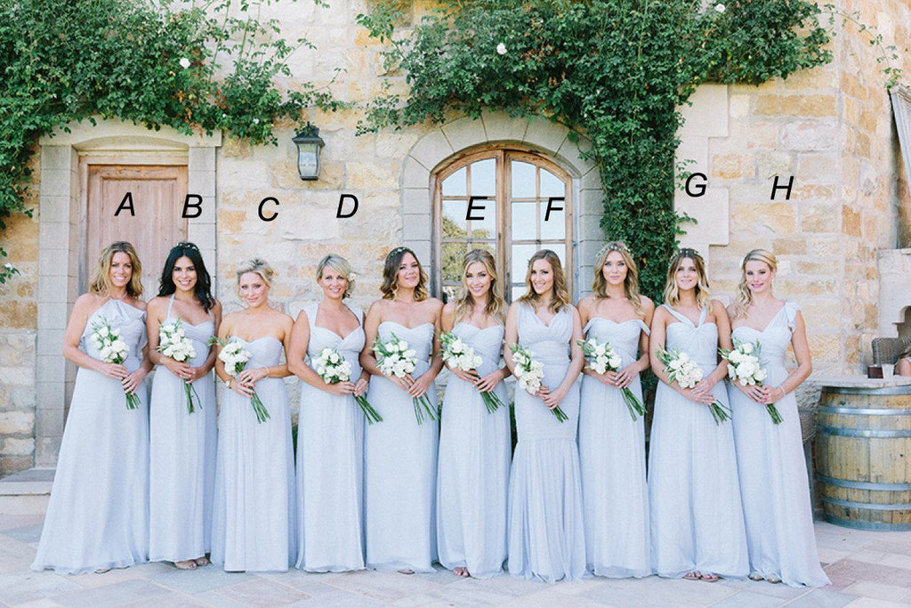 Mismatched Different Styles Chiffon Light Blue Sexy A Line Floor-Length Cheap Bridesmaid Dresses, TYP0309