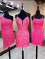 Mismatched Sequin Pink Prom Dress / Short Homecoming Dresses , HDS0088