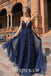 Shiny Tulle Spaghetti Straps V-Neck Sleeveless Backless A-Line Long prom Dresses, PDS0839
